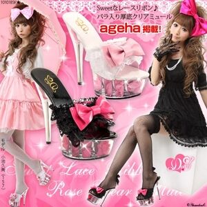 Yumetenbo Gyaru Lolita Deary Ivory Bow Platform Heels With Roses